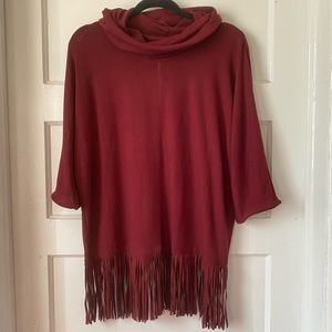 Maroon Turtleneck Sweater Tassel by Terre Blue Size Medium 3/4 Sleeve Tunic NWT